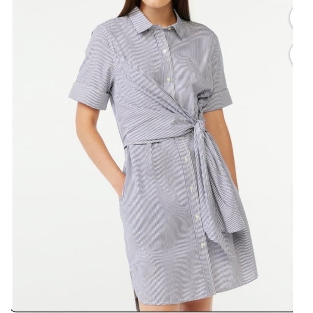 Free Assembly Blue White Pinstripe Wrap Shirt Dress Short‎ Sleeve XL